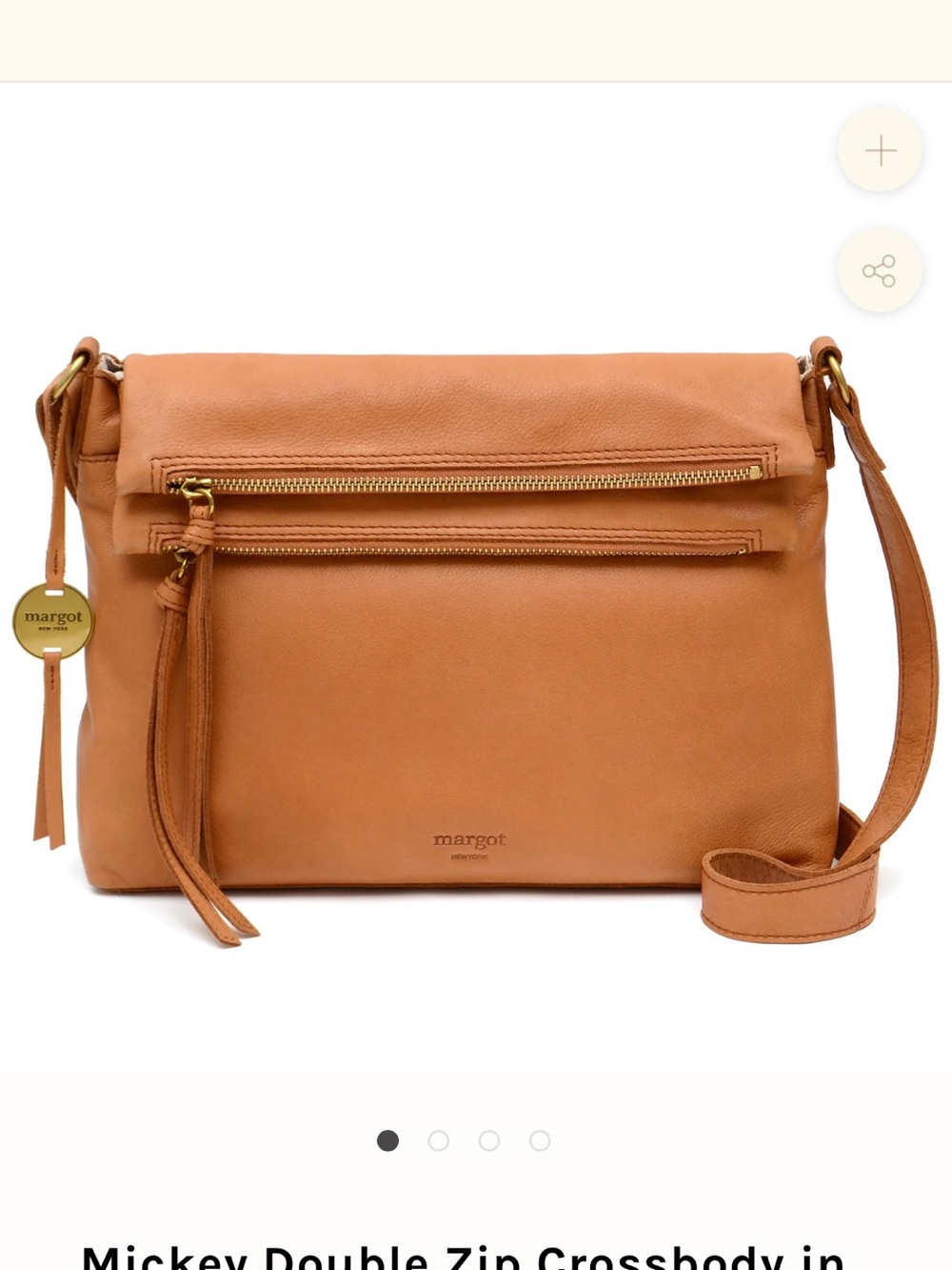 Margot New York Mickey Double Zip Crossbody in Cognac Genuine Leather